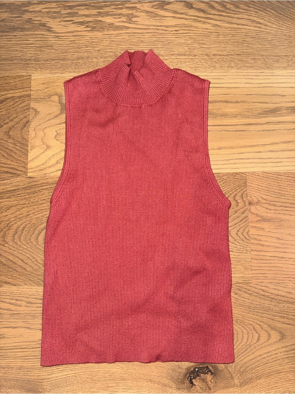 Madewell Ribbed Sleeveless Mock Neck Top - Berry Red